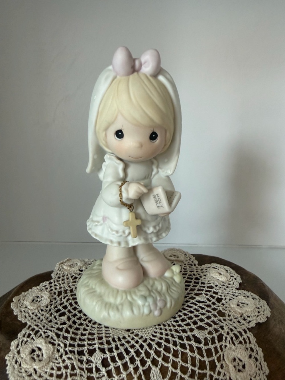 Precious Moments Girl Communion Figurine Holding Bible and Cross